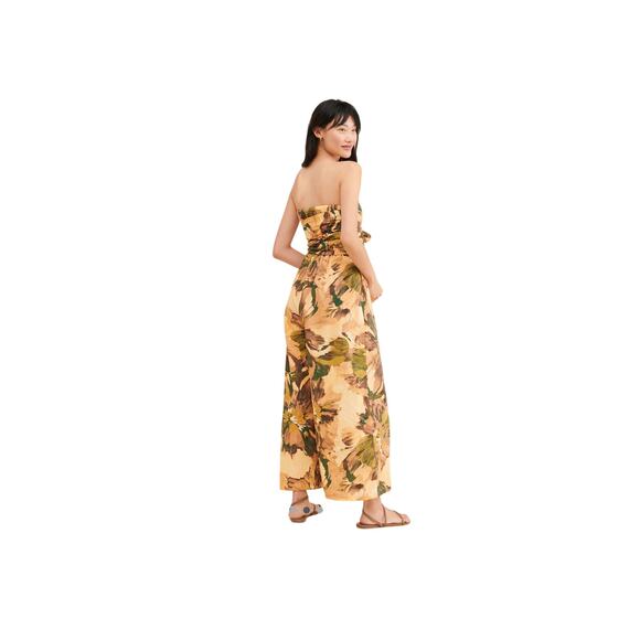 Girl and the Sun Waterfront Green and Yellow Strapless Jumpsuit in Size Medium. - Picture 2 of 12